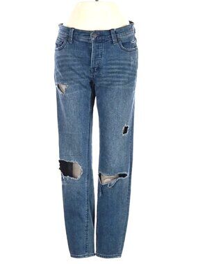 Free People Fishnet-Inset Tapered Skinny Jeans In Medium Blue Wash - Size 25